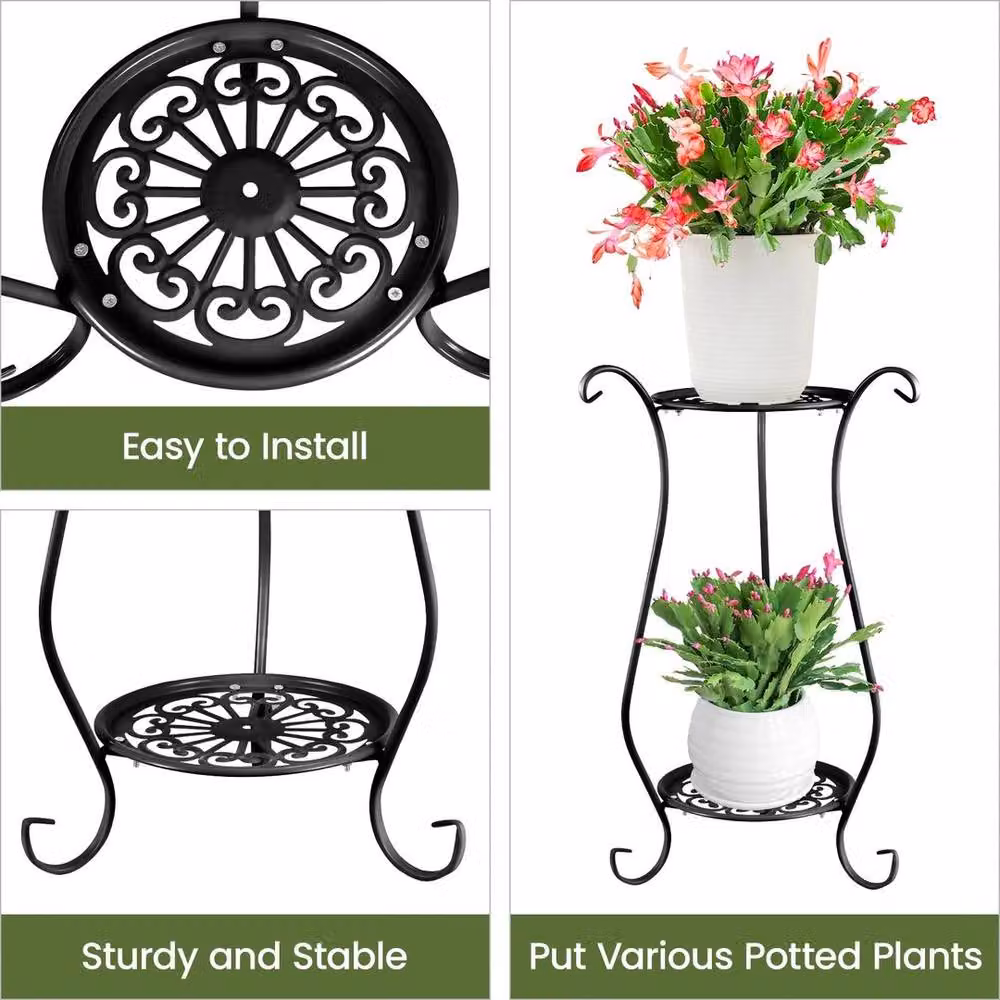 Kelvenix Metal Plant Stand and Round Flower Pot Holder in Matt Black – 3