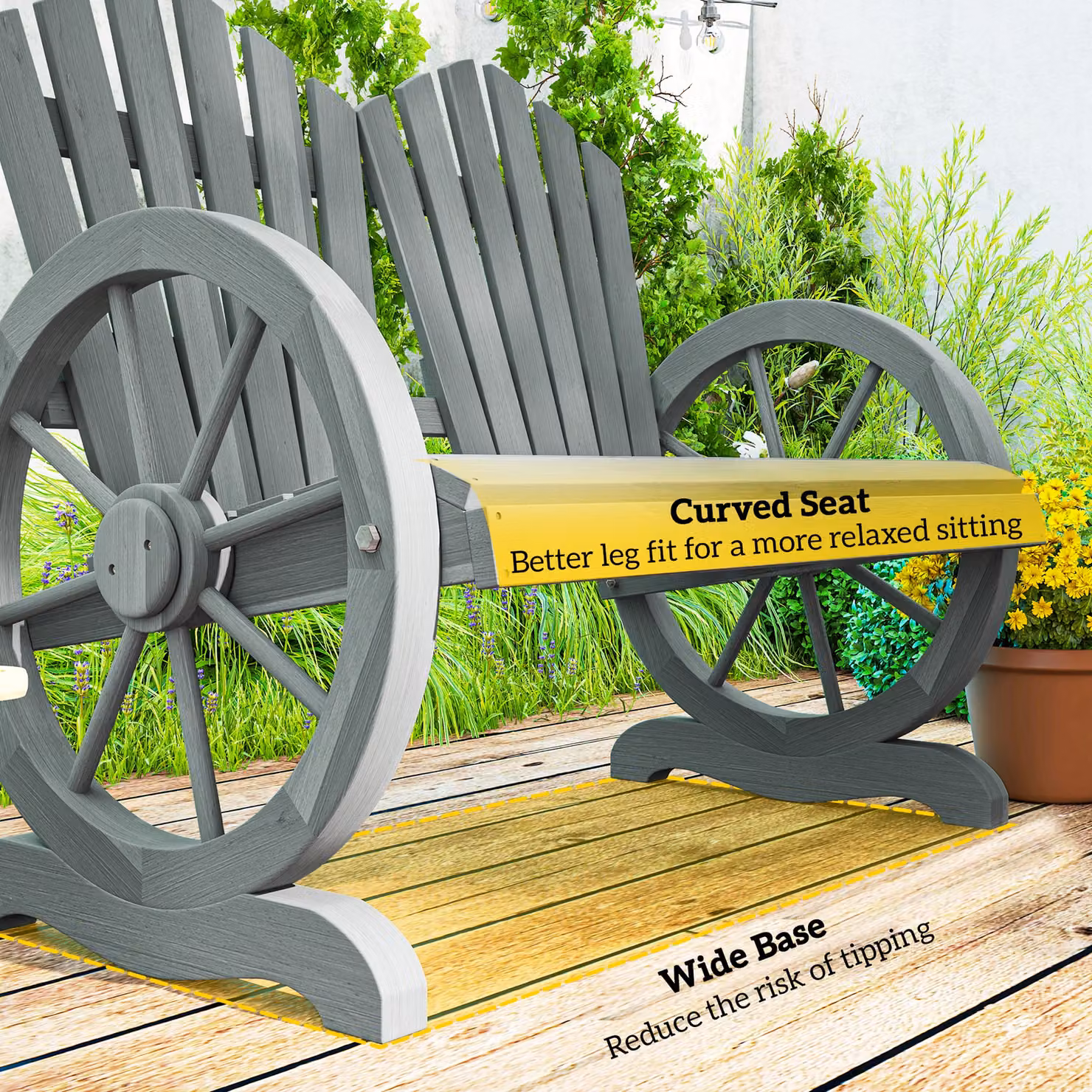 Outsunny Grey Fir Wood Love Seat with Wheel-Shaped Armrests for Garden and Terrace – 6