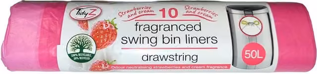 Tidyz Fragranced Swing Bin Liners in Strawberries and Cream, Pink, Pack of 10