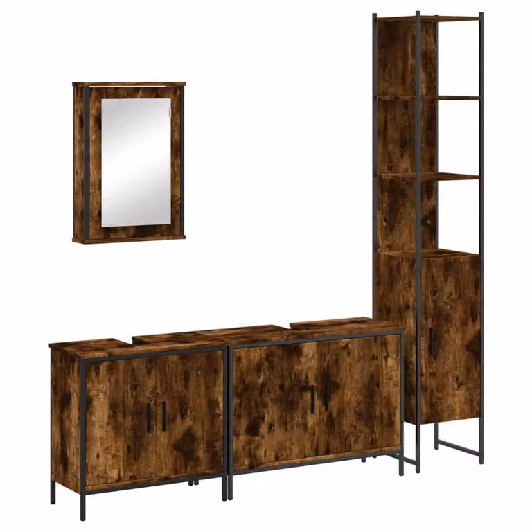 Berkfield Home 4 Piece Industrial Bathroom Furniture Set in Brown Smoked Oak