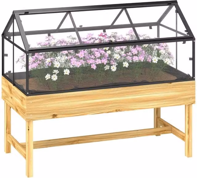 FLAVORA Raised Garden Bed with Transparent Polycarbonate Window and Flip Top, W/D/H: 120 x 103 x 60 cm