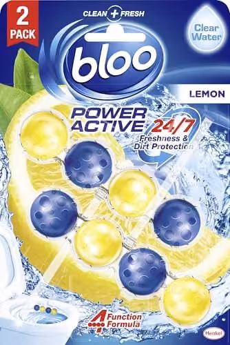 Bloo Power Active Lemon Toilet Rim Blocks with Anti-Limescale and Cleaning Foam, Pack of 2 – 1