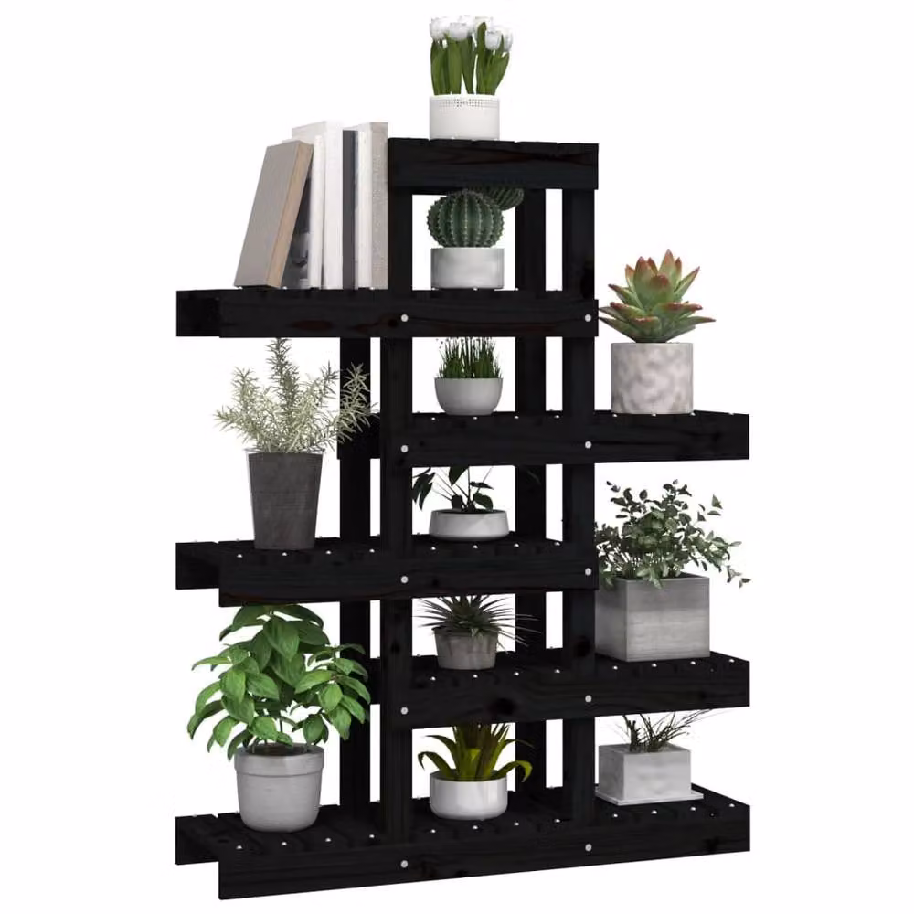 Berkfield Home Black Solid Pine Wood Plant Stand W/D/H: 85 x 25 x 109.5 cm – 3