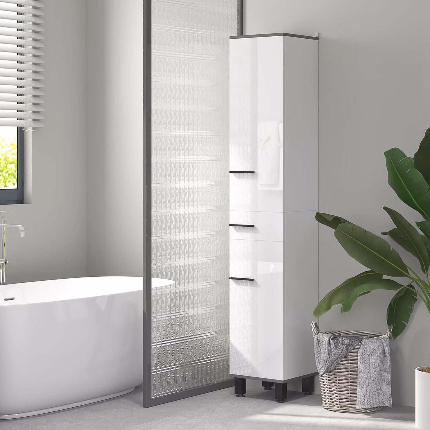 HOMCOM Modern Slim Freestanding Bathroom Storage Cabinet with Hinged Doors and Internal Shelves, White – 2