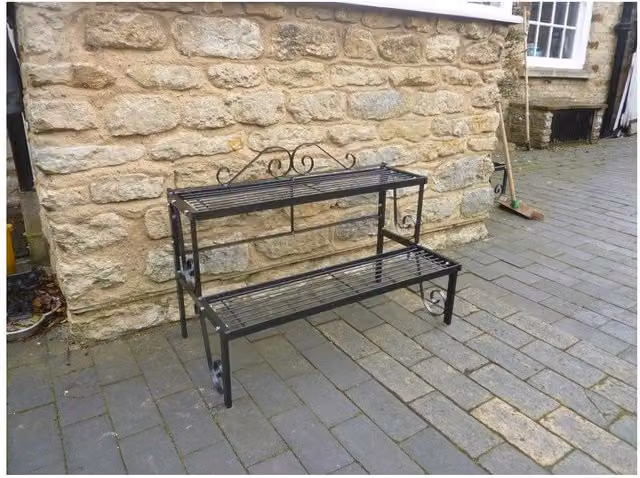 Poppyforge 2 Tier Steel Garden Pot Stand, Black, W82.5 x D43.2 x H50.8 cm