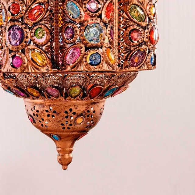 ValueLights Leyla Moroccan Style Bronze Lantern Ceiling Lamp Shade with 10W Warm White LED Bulb, Diameter: 30.48 cm
