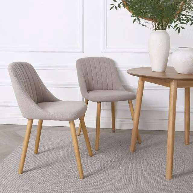 Home Garden Direct Emilia Dining Chairs in Beige Textured Linen with Rubberwood Legs (Set of 2) – 1