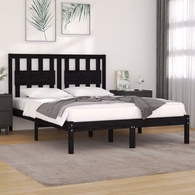 Berkfield Home Black Solid Wood Pine Bed Frame W/D/H: 200 x 200 cm – 1