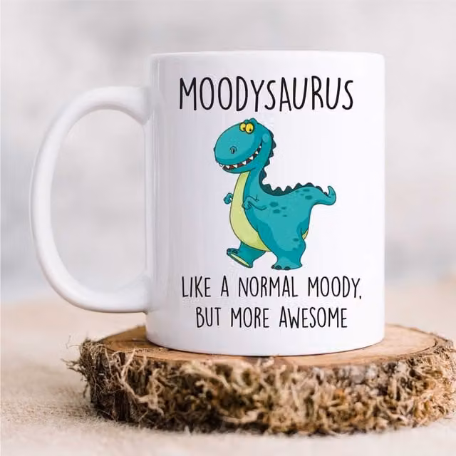 60 Second Makeover Moody Dinosaur Ceramic Mug in White