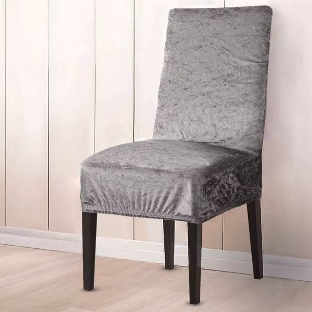 Home Republic Luxury Silver Crushed Velvet Stretch Dining Chair Covers