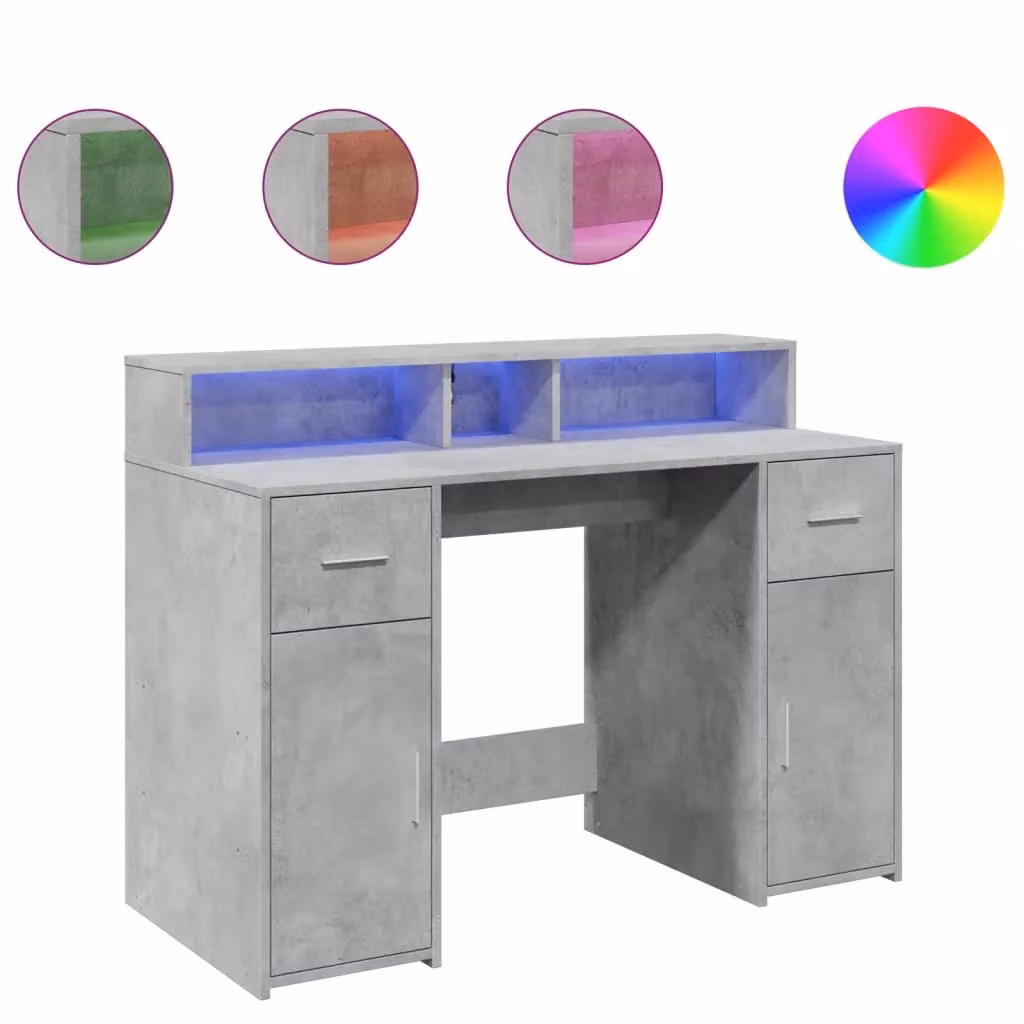 Berkfield Home Gaming Desk with LED Lights in Concrete Grey, W/D/H: 120 x 55 x 91 cm – 2