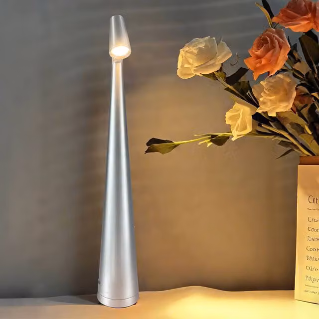 INMTFEI Touch LED Table Lamp in Silver, USB-C Rechargeable with Dimmer Function – 1