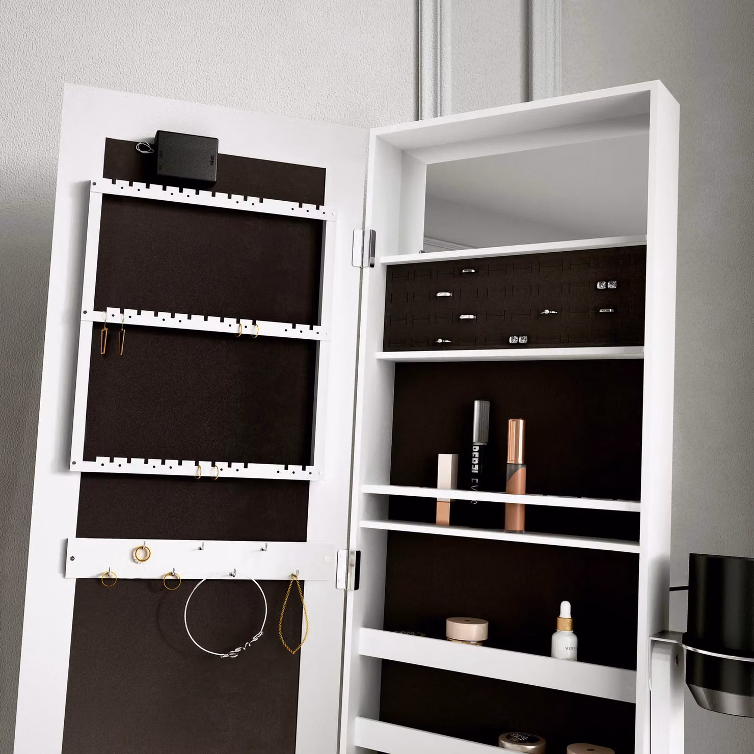 CARME HOME Zoey White Jewellery Storage Cabinet with Full Length LED Mirror and 6 Drawers, H 146 x W 35 x D 31 cm – 2