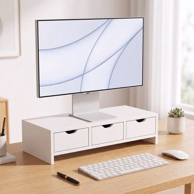 STILVORA Monitor Stand Riser with 3 Drawers, White