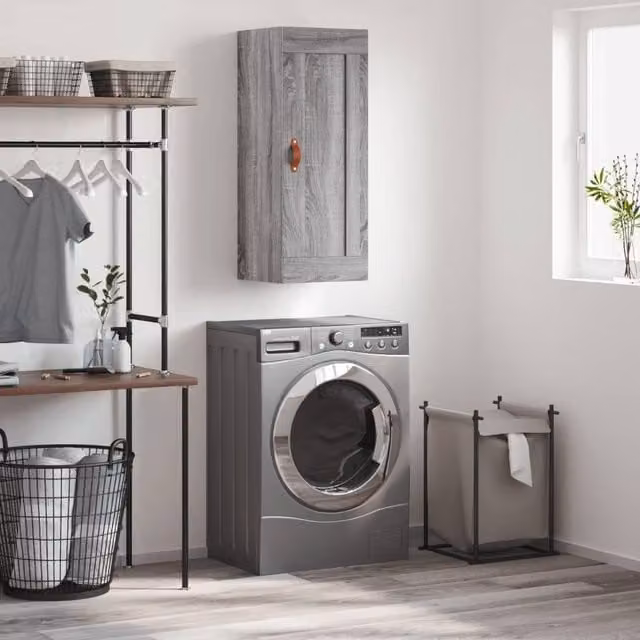 Berkfield Home Wall Mounted Cabinet in Grey Sonoma, W: 34.5 cm, D: 34 cm, H: 90 cm – 1
