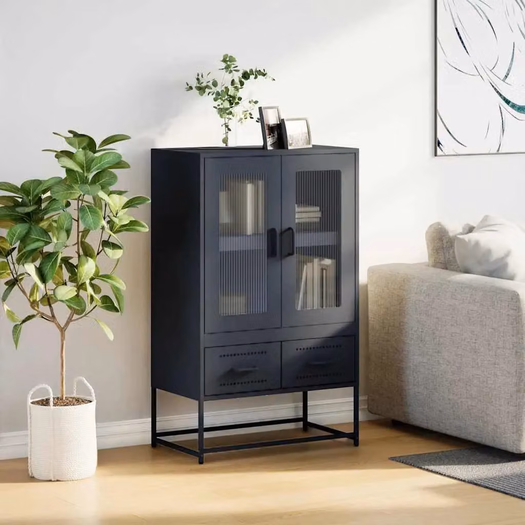 Berkfield Home Anthracite and Black Steel Highboard with Glass Doors W/D/H: 68 x 39 x 111.5 cm – 3