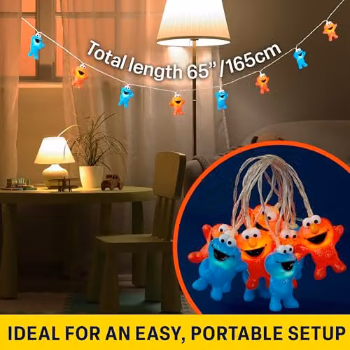 Get Trend Sesame Street 3D LED String Lights with Cookie Monster and Elmo, Battery-Operated Warm White Fairy Lights, Length: 165 cm – 2