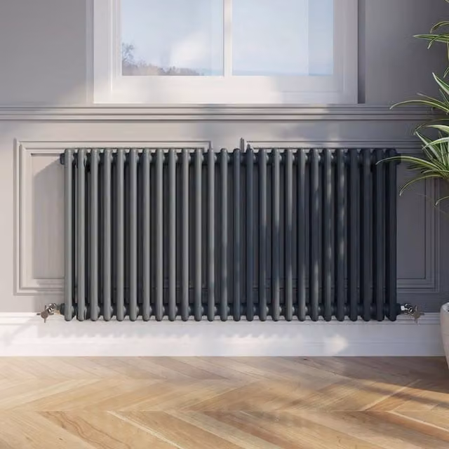 Temprazo Anthracite Steel Wall Mounted Column Radiator H: 119 cm, W: 30 cm, D: 7 cm
