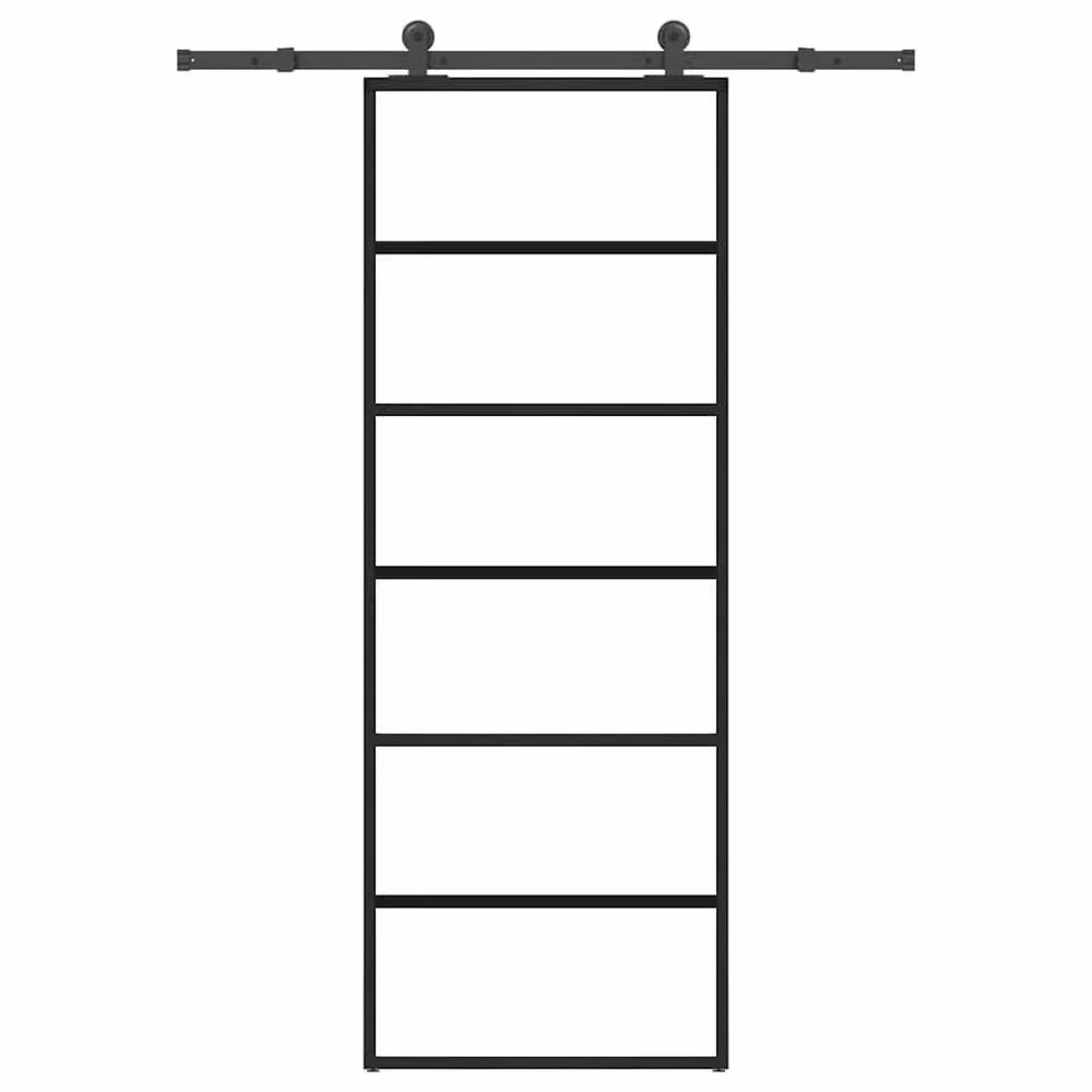 Berkfield Home Modern Sliding Door with Hardware Set, Black ESG Glass and Aluminium, W: 76 cm, H: 205 cm – 2