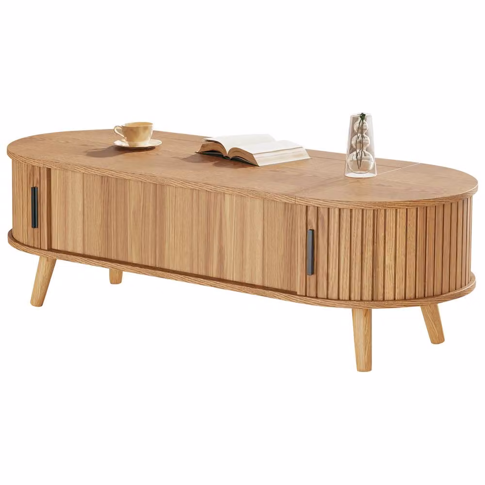 ModernLuxe Oval Lift Top Coffee Table with Hidden Storage in Natural – 2