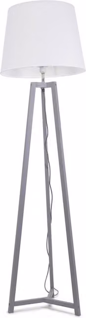 ValueLights Lottie Grey Wood Floor Lamp with White Tapered Fabric Shade and LED Bulb