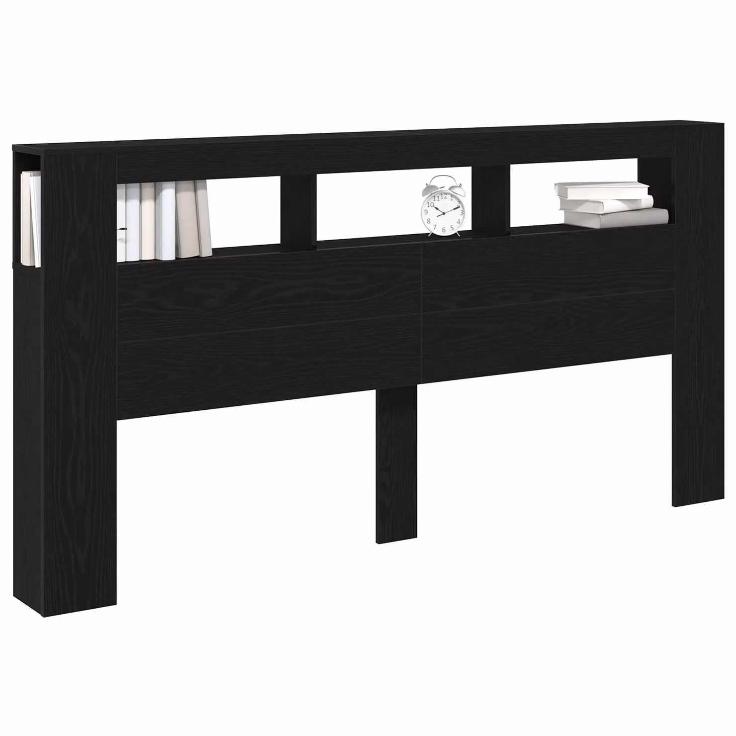 Berkfield Home Modern Storage Headboard with Integrated LED Lights and Bedside Shelf in Black Oak, W: 200 cm, D: 18.5 cm, H: 103.5 cm – 2