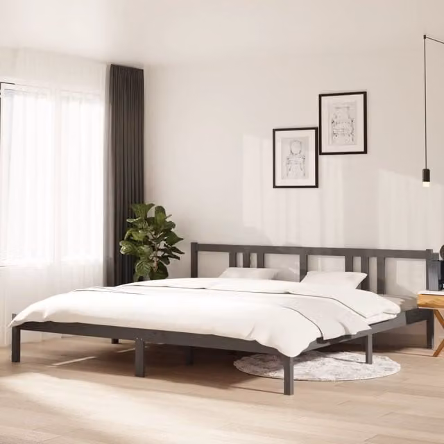 Berkfield Home Modern Grey Solid Pine Wood Bed Frame W/D/H: 200 x 200 cm