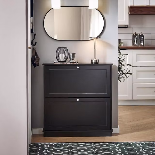 SoBuy Slim Shoe Cabinet with 2 Tilting Compartments in Matt Black