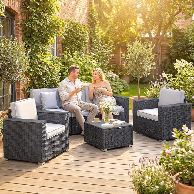Outsunny Modern Rattan Garden Furniture Set with Cushions in Anthracite Grey