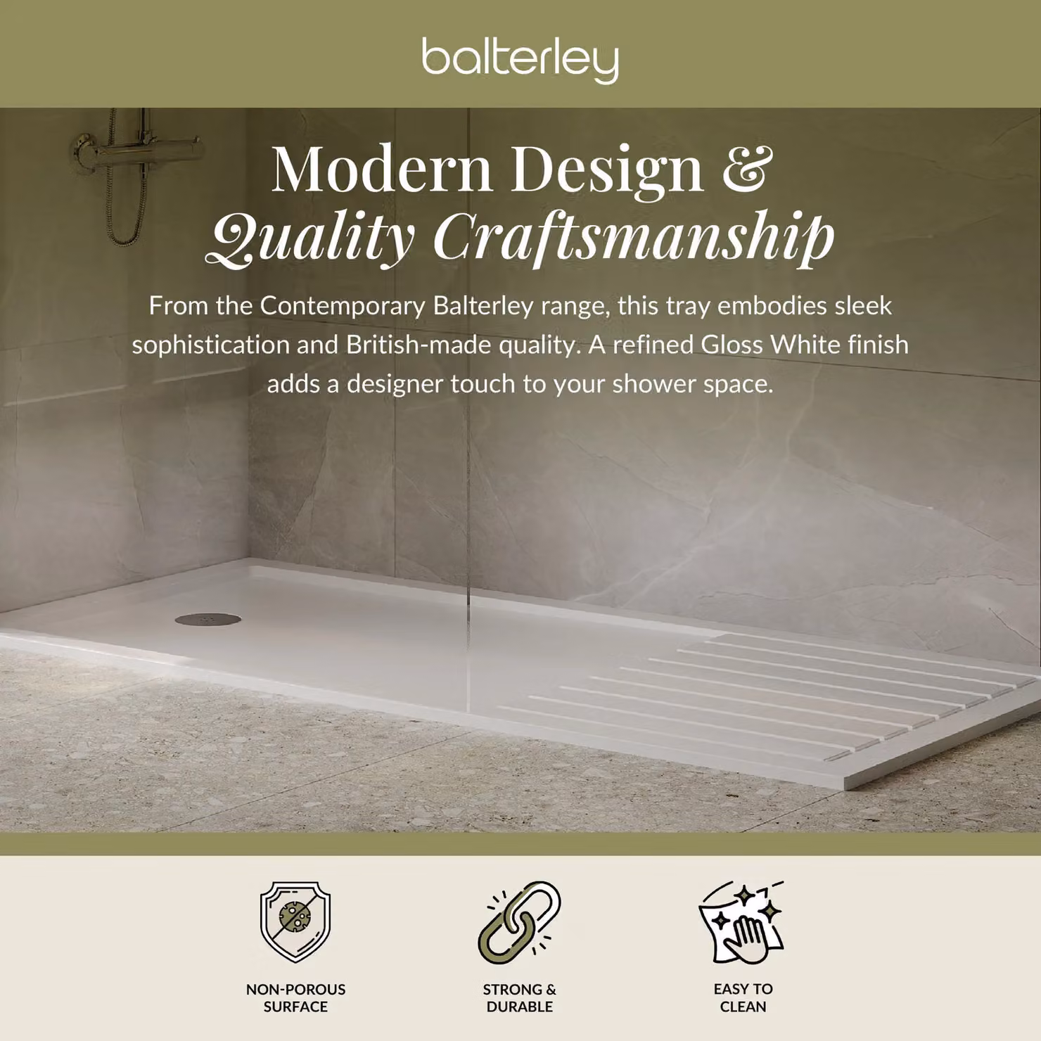 Balterley White Rectangular Resin Walk In Shower Tray W: 1700 mm, D: 800 mm – 2