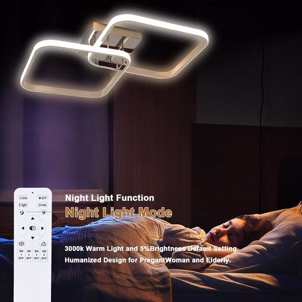 COMELY 50W Dimmable LED Square Ceiling Light with Remote Control and Timer in Silver Chrome – 3