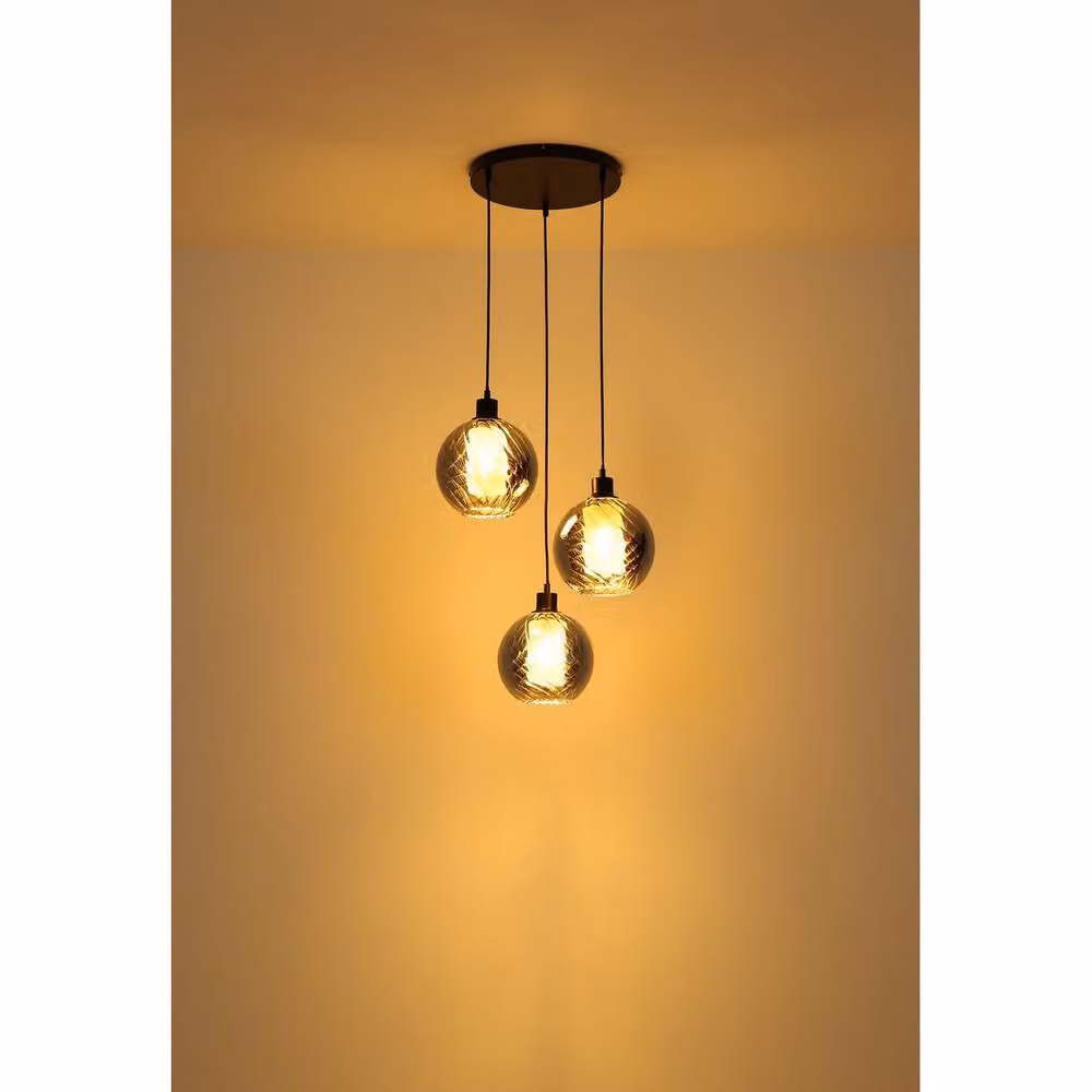 Netlighting Ulf Cluster Pendant Light in Matt Black with Smoke Glass Spheres, 3x E27 – 2