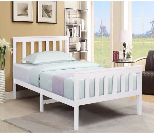 Flavora Solid Wood Shaker Style Single Bed in White, W/D/H: 90 x 200 cm – 1