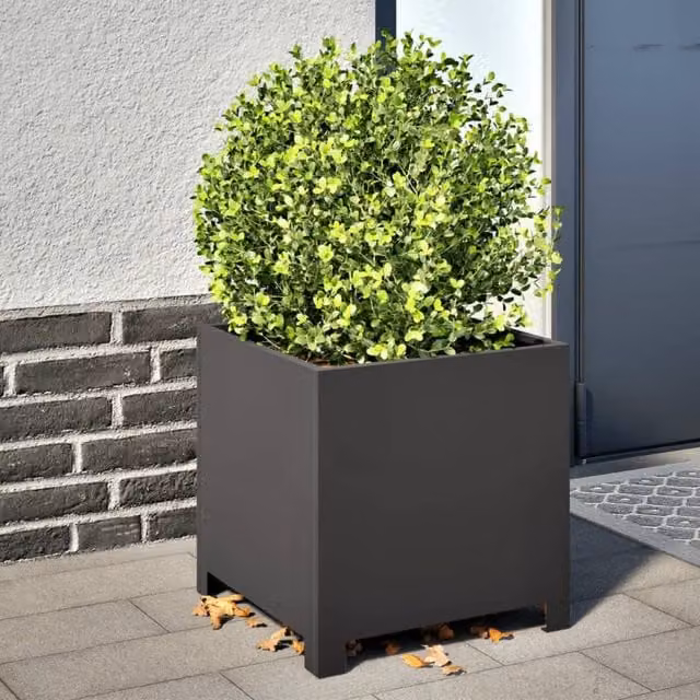 Berkfield Home Steel Garden Planter Tub, Black, W/D/H: 40 x 40 x 40 cm – 1