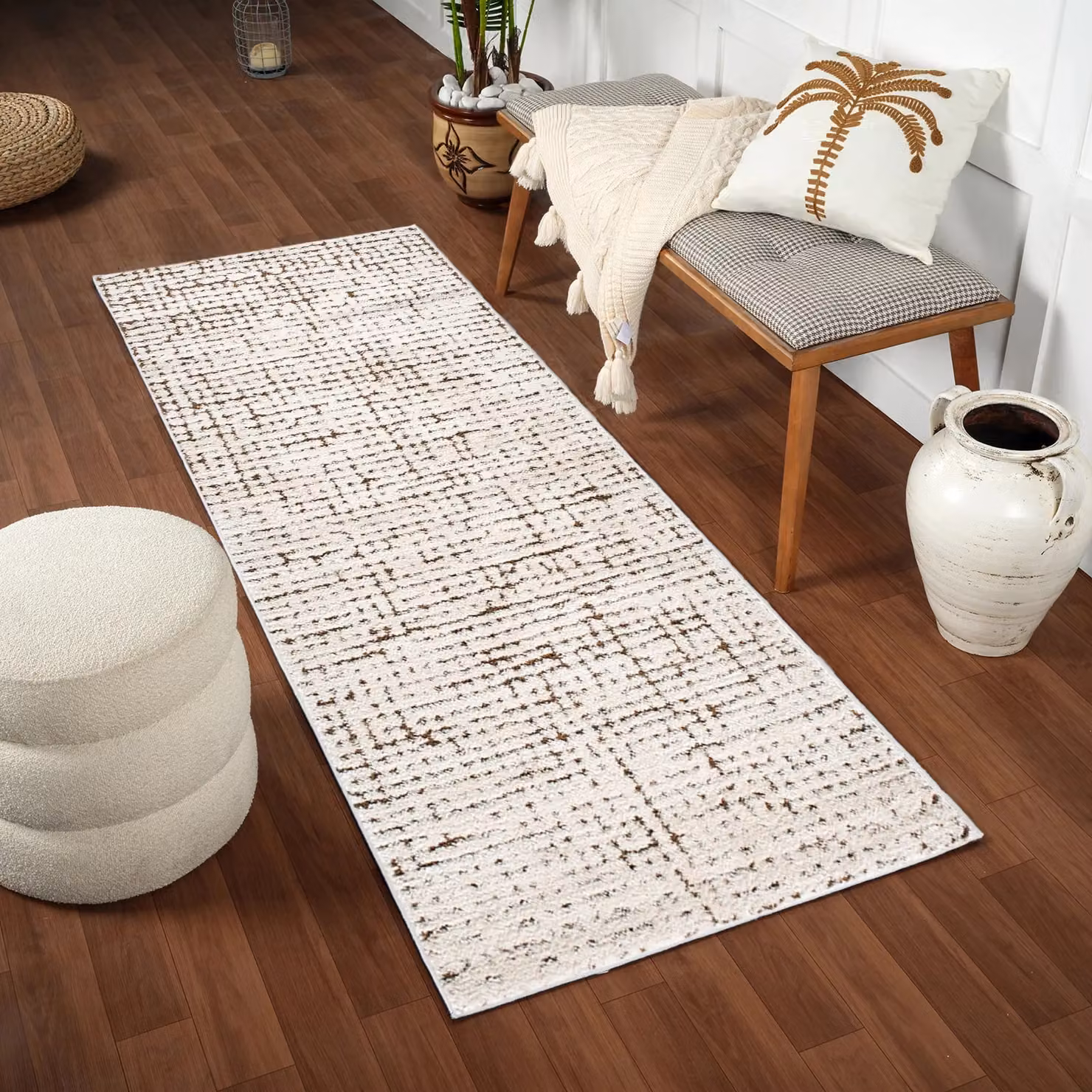 Livabliss Cascade Ivory Brown Modern High Pile Living and Dining Rug in White, W/D: 80 x 220 cm – 2