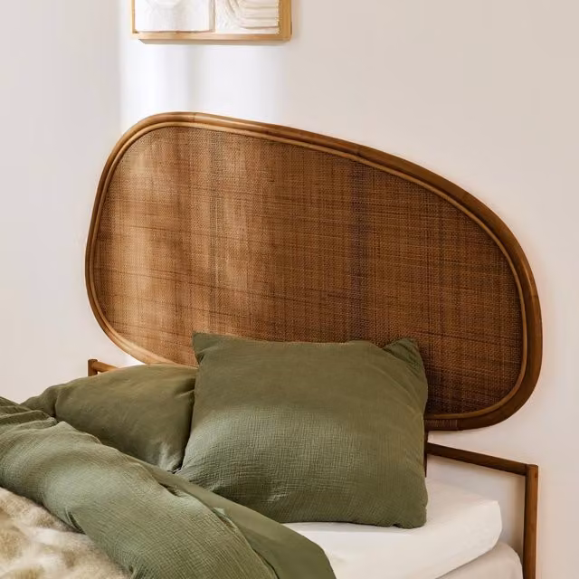 sweeek Dark Rattan Headboard in Light Brown, EU King Size