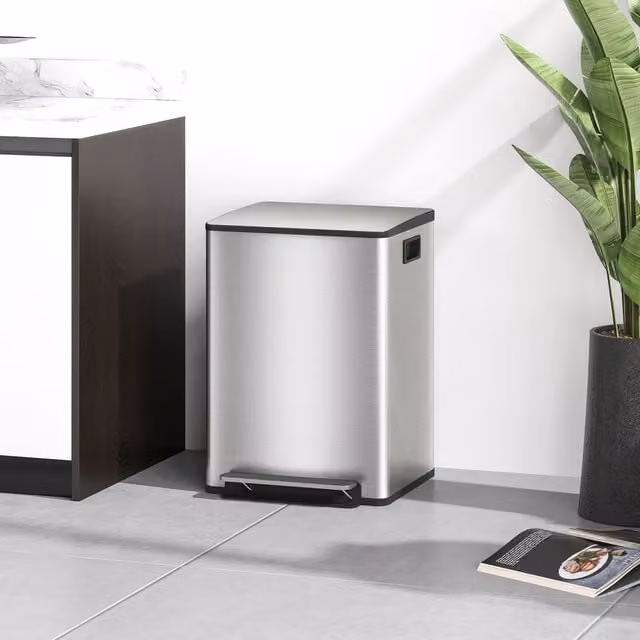 HOMCOM Double Kitchen Pedal Bin with Soft-Close Lid, 2 x 25L, Silver