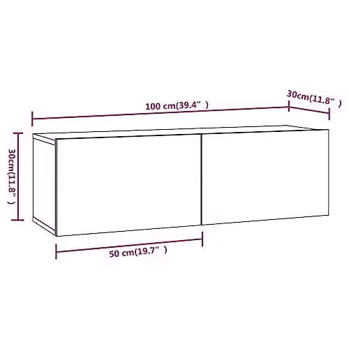 vidaXL Set of 4 Wall-Mounted Modern Lowboard TV Cabinets in Brown Oak Finish – 3