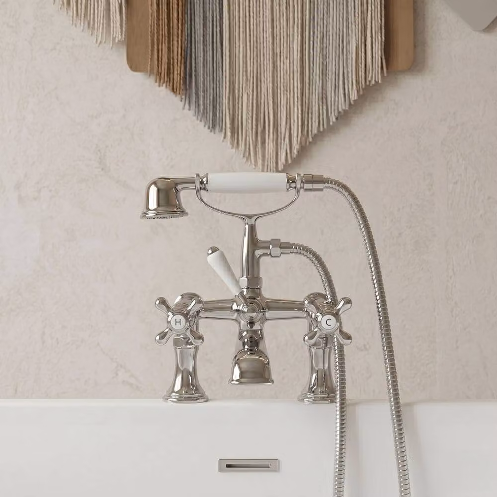 Balterley Traditional Crosshead and Lever Handle Bath Shower Mixer Tap in Chrome and Silver – 2