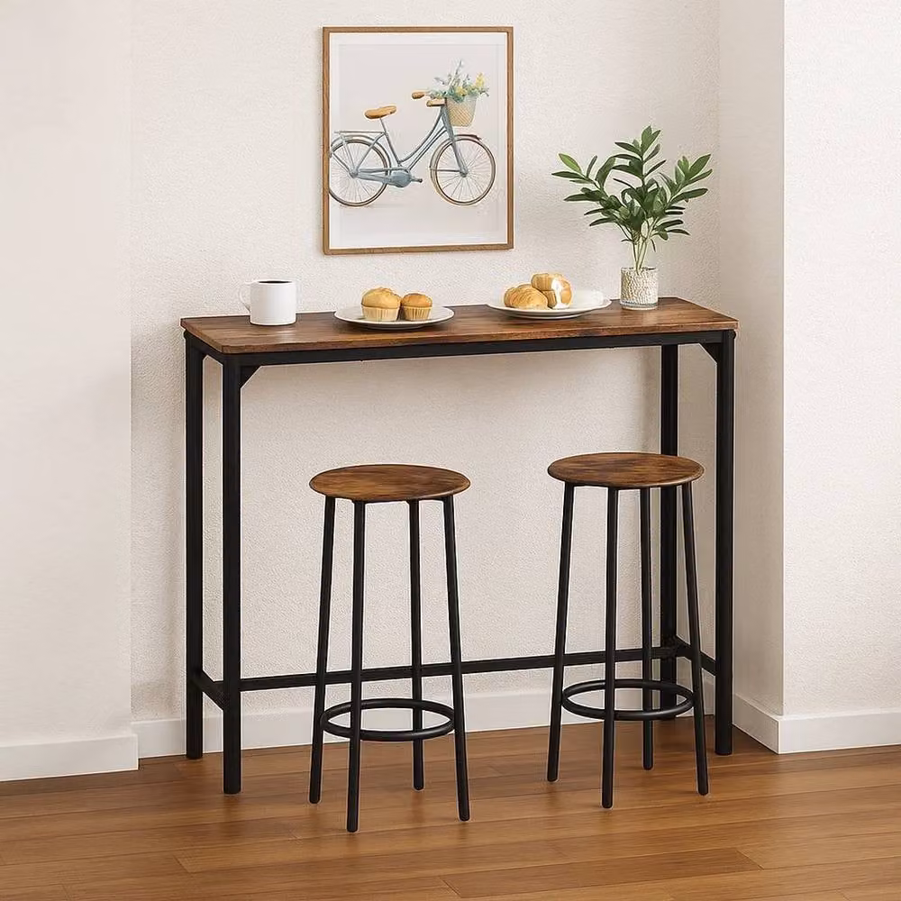 PAWNORA 3 Piece Bar Table and Stools Set in Rustic Brown – 3