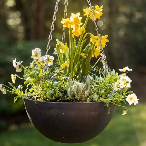 Garden Gear Charcoal Marble Effect Hanging Basket Set of 2, Grey and Black UV Frost Resistant Outdoor Planters with 50cm Chain – 2