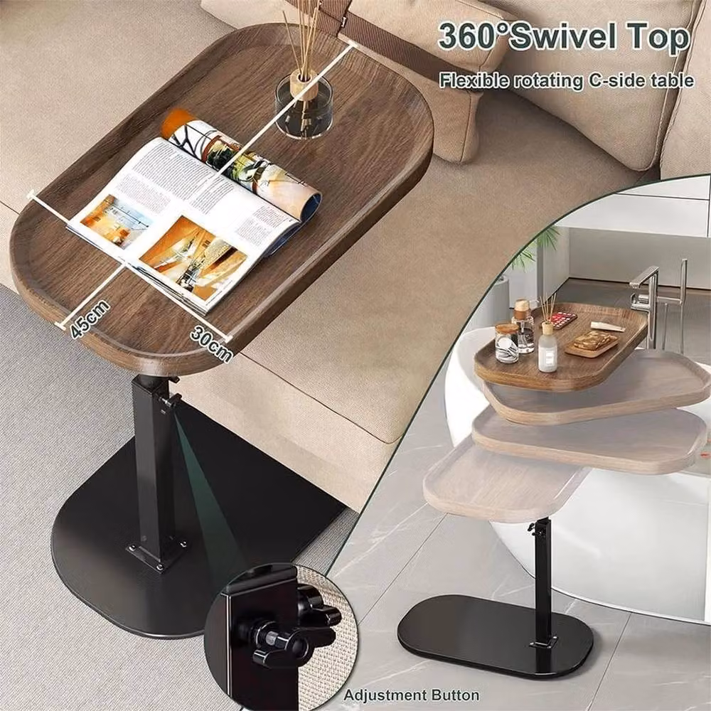 FORGEVIO Height Adjustable C Shaped Side Table with 360 Degree Swivel Top in Brown – 2