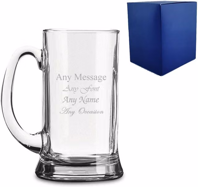 Uniqueful Personalised Engraved Icon Pint Beer Tankard, 568 ml, Clear