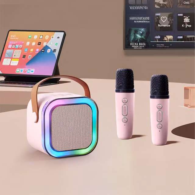 Komore Portable Karaoke Machine with Ambient Lights, Pink