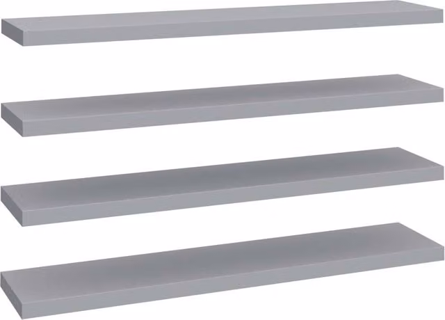 Berkfield Home Floating Wall Shelves, 4 Piece Grey MDF and Metal Set, W: 120 cm, D: 23.5 cm, H: 3.8 cm