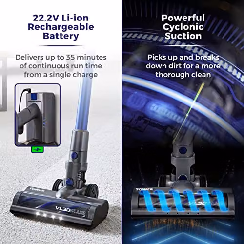 Tower T513003 VL30 Cordless 3-in-1 Bagless Vacuum Cleaner with HEPA Filter, 150W, Blue & Grey – 3