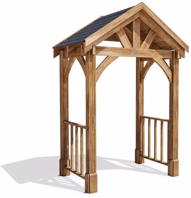 Dunster House Pressure Treated Wooden Porch Canopy Kit in Brown with Black Shingles