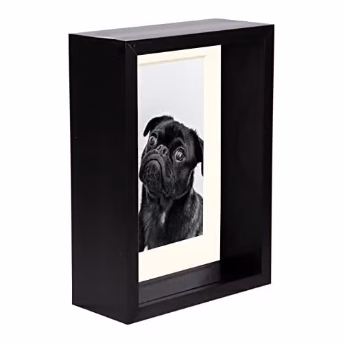 Nicola Spring Black Rectangular 3D Deep Box Wooden Photo Frame with 4 x 6 inch Mount – 1