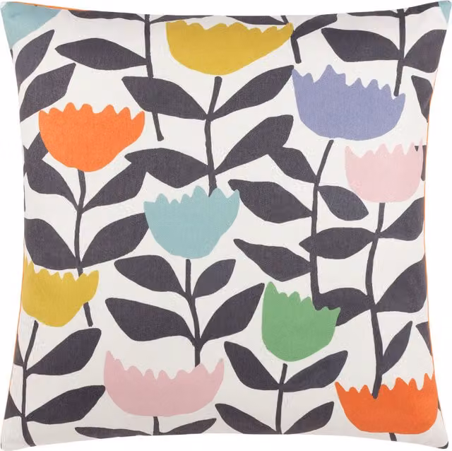 Make it a Home Tulipa Floral Square Feather Cushion in Multicolour and Orange