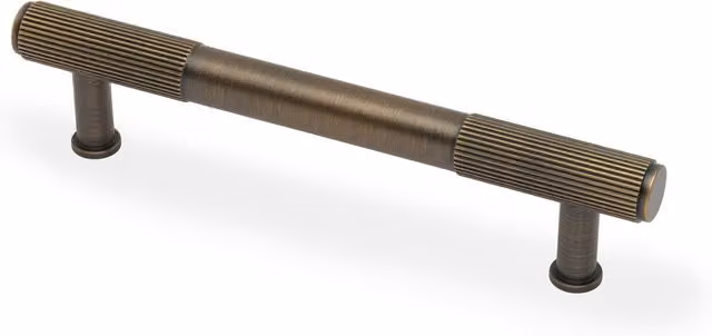 Handle & Home Polished Brass Reeded T-Bar Cabinet Handles in Brown, 165mm